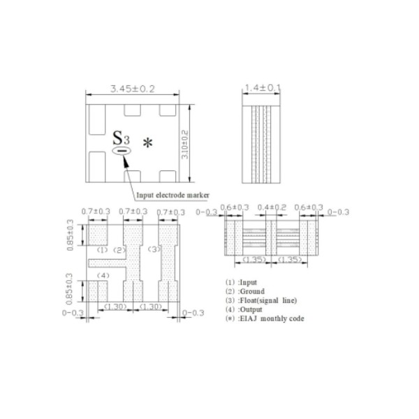 SMD 3.45*3.1 10.7MHz Ceramic Filter 